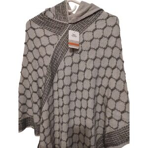 Bon Voyage Hooded Poncho Sweater Gray Geometric Fringe One Size New With‎ Tags